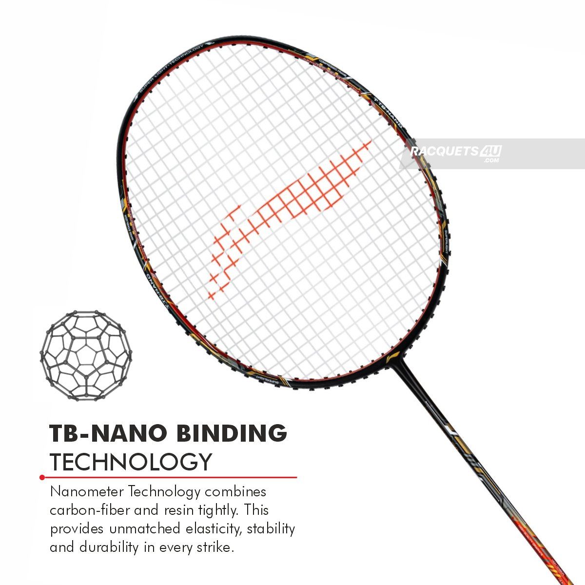 Li-Ning Air Force 78 G3 Badminton Racket Prestrung (Black/Orange Red/Gold) by Li-Ning - back view - TopCricketStore