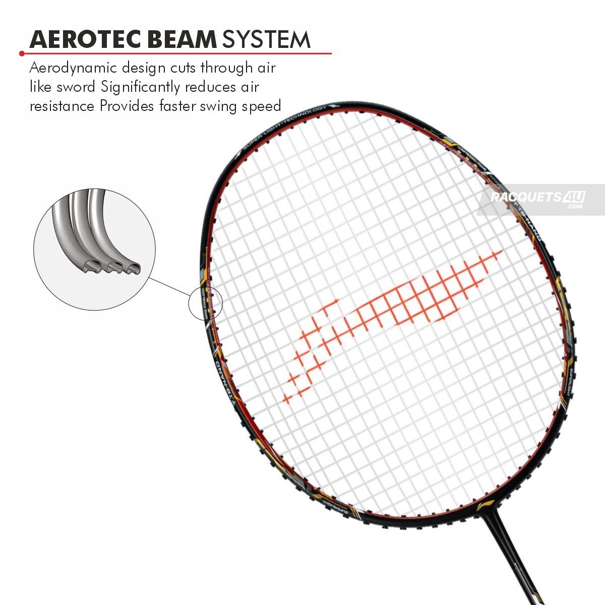 Li-Ning Air Force 78 G3 Badminton Racket Prestrung (Black/Orange Red/Gold) by Li-Ning - in-use view - TopCricketStore