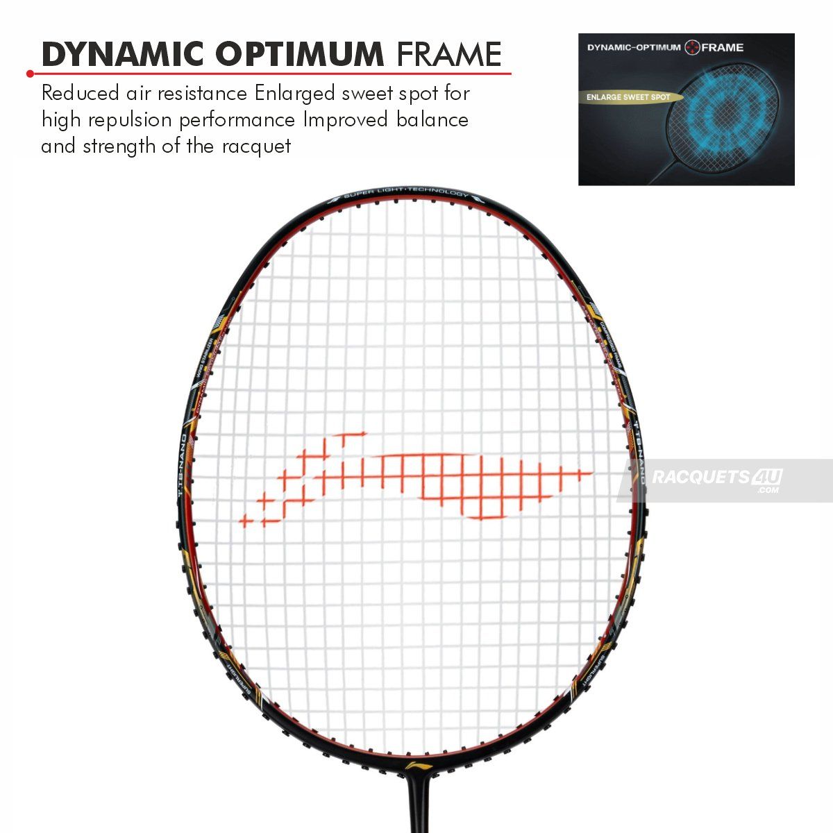 Li-Ning Air Force 78 G3 Badminton Racket Prestrung (Black/Orange Red/Gold) by Li-Ning - close-up detail - TopCricketStore