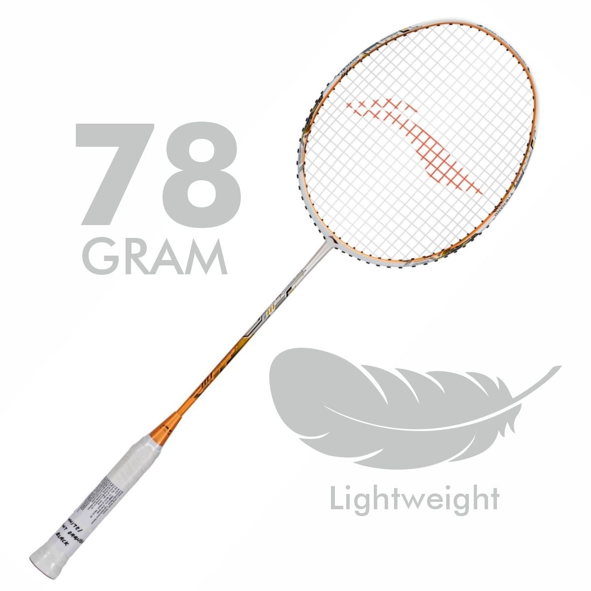 Li-Ning Air Force 78 G3 Badminton Racket Prestrung (White/Light Orange/Black) by Li-Ning - view 7 - TopCricketStore
