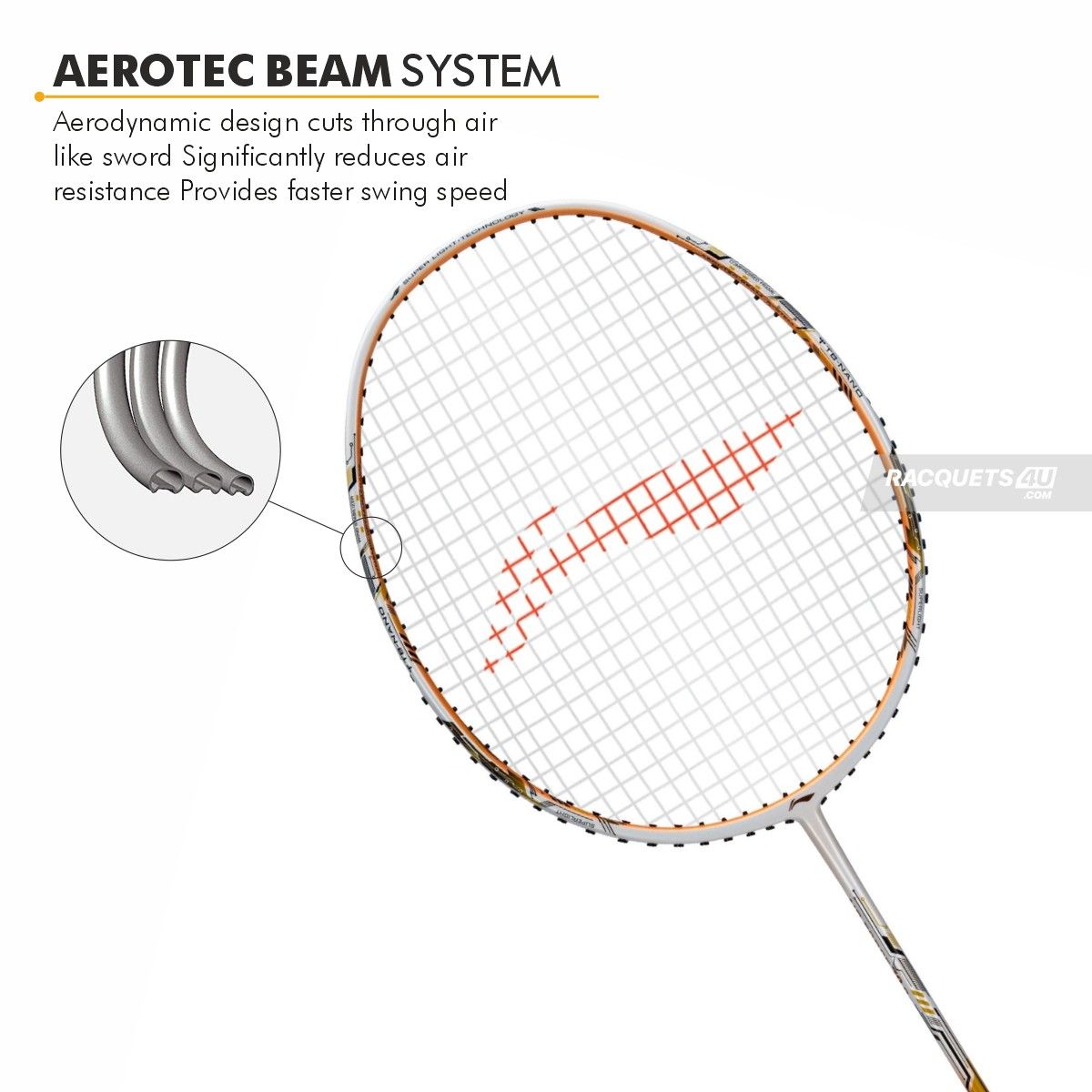 Li-Ning Air Force 78 G3 Badminton Racket Prestrung (White/Light Orange/Black) by Li-Ning - in-use view - TopCricketStore