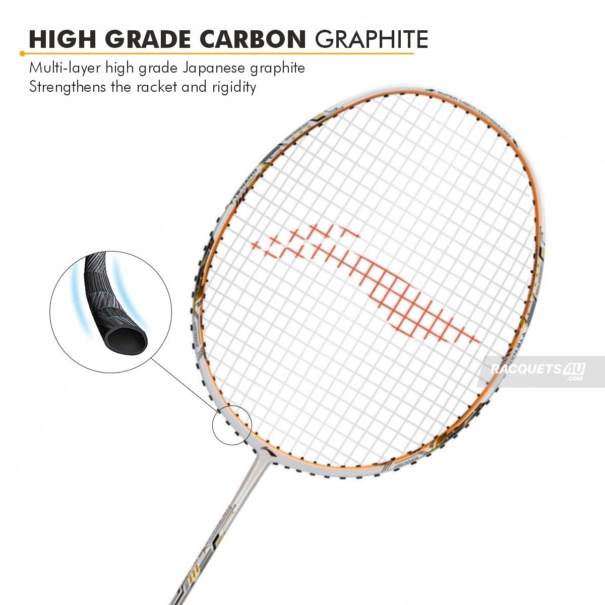 Li-Ning Air Force 78 G3 Badminton Racket Prestrung (White/Light Orange/Black) by Li-Ning - packaging view - TopCricketStore