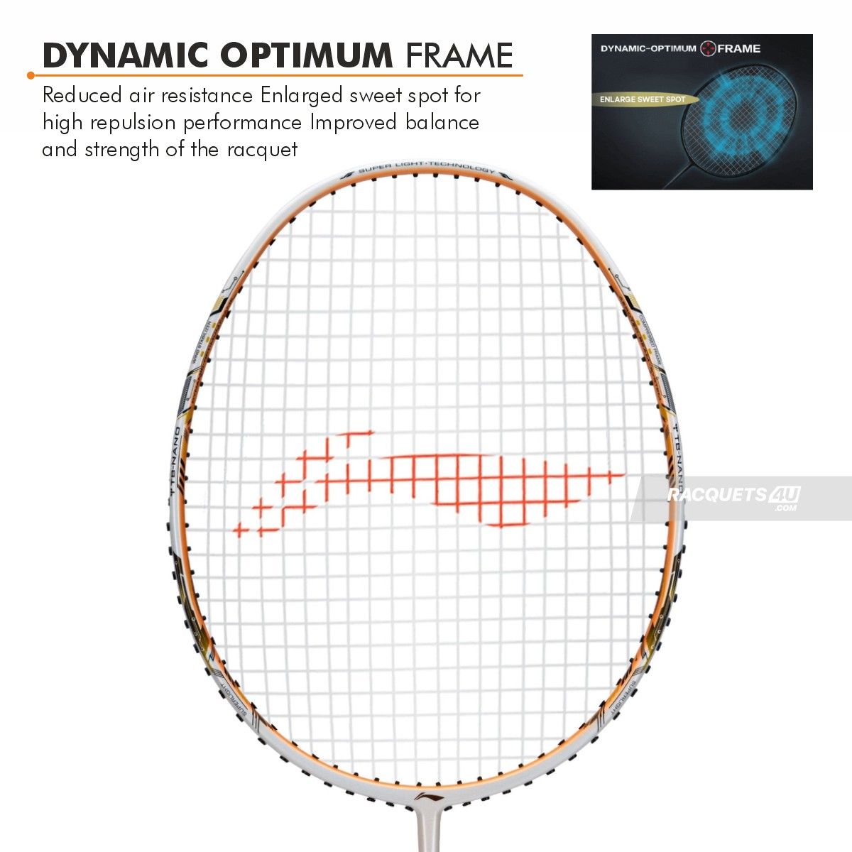 Li-Ning Air Force 78 G3 Badminton Racket Prestrung (White/Light Orange/Black) by Li-Ning - back view - TopCricketStore
