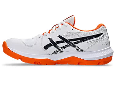 Close up side view showing the wrap-up outsole designed for lateral support on cricket pitches.