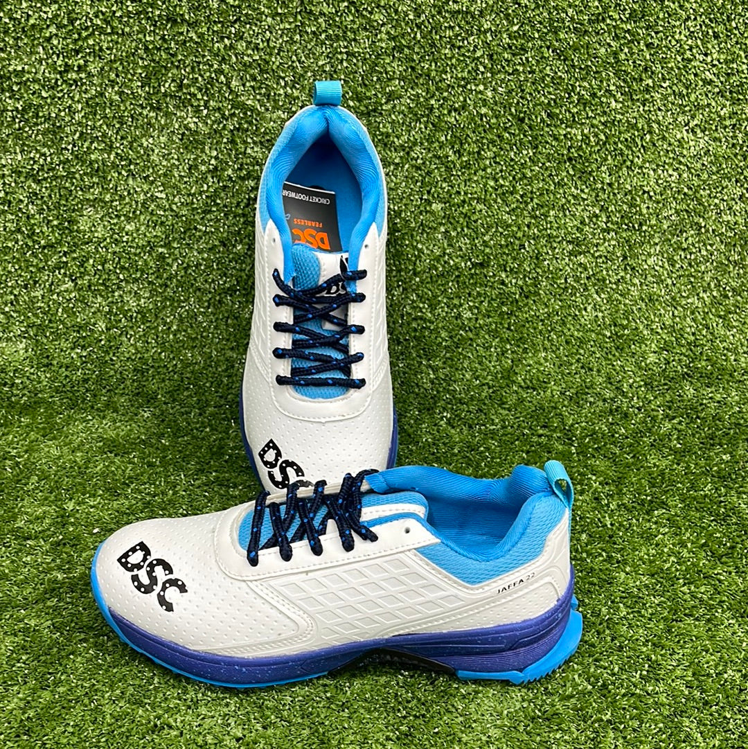 DSC Jaffa 22 (White & Navy) Adult Cricket Shoes by DSC - packaging view - TopCricketStore