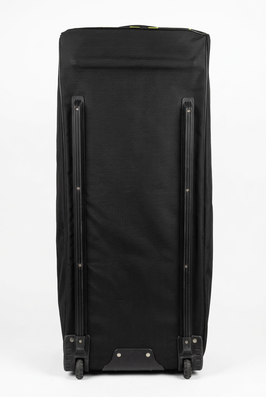 Underside of Gray-Nicolls Players Wheele cricket bag showing two wheels and protective base runners