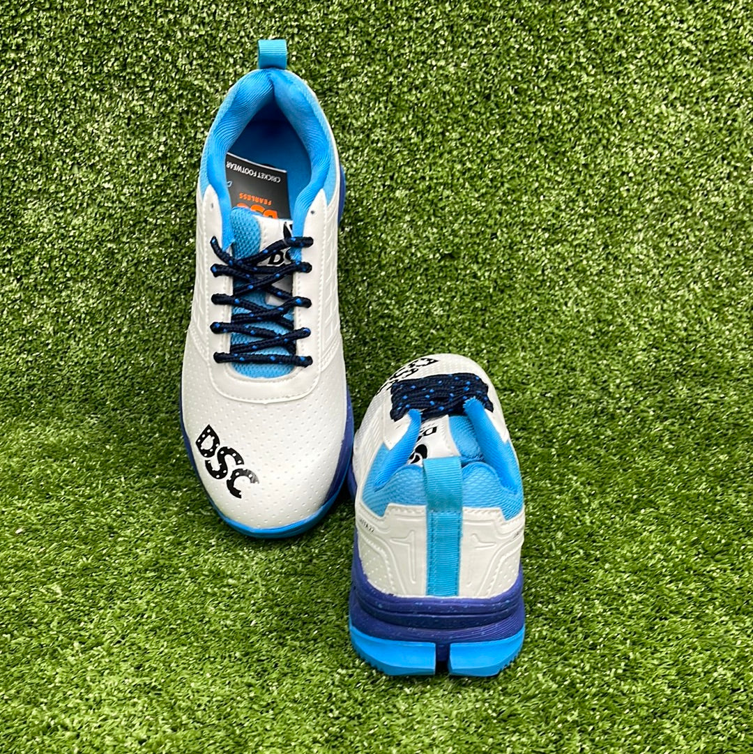 DSC Jaffa 22 (White & Navy) Adult Cricket Shoes by DSC - in-use view - TopCricketStore