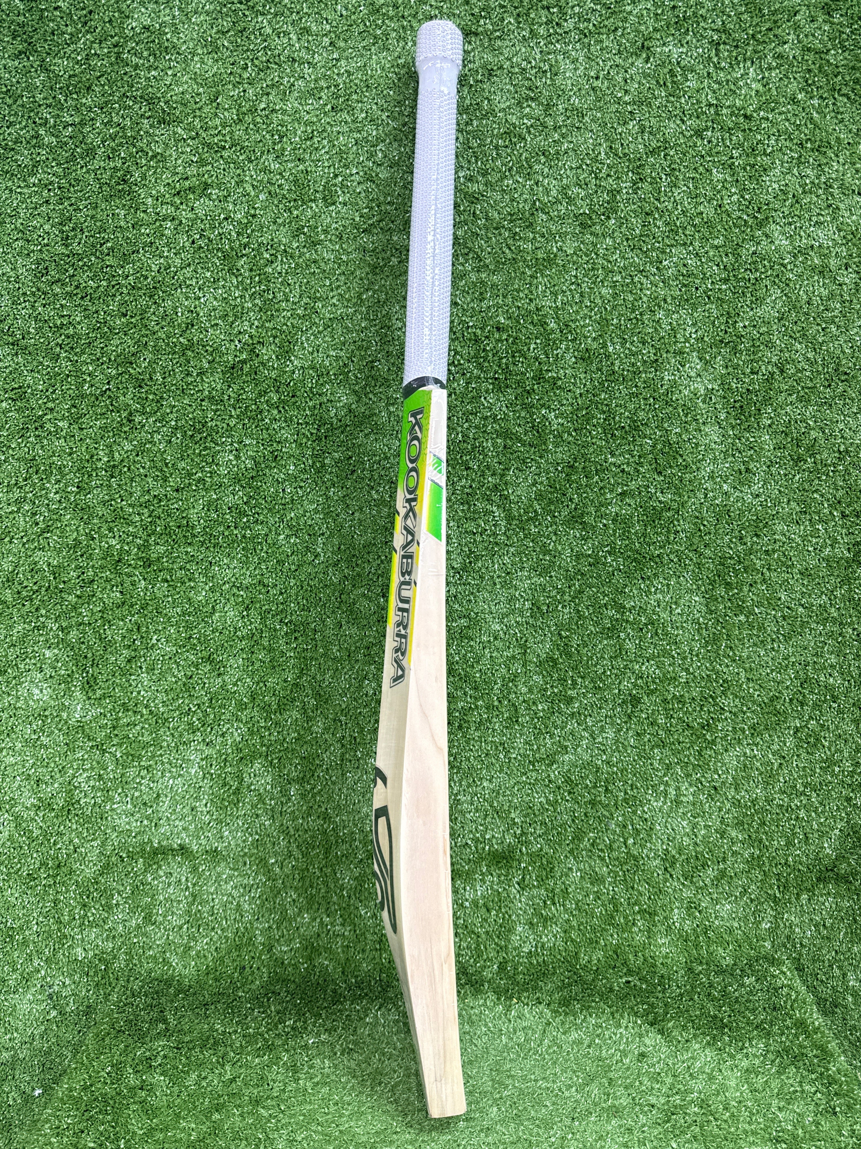 Side profile view of the Kookaburra Shadow cricket bat highlighting the edge thickness and mid-profile curve.