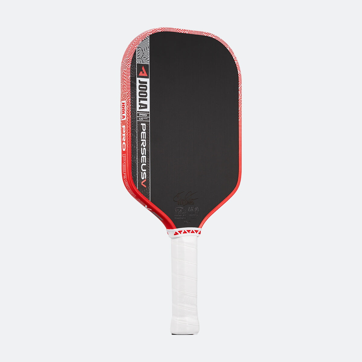 JOOLA Perseus Pro V Blaze Red paddle showing textured carbon fiber surface