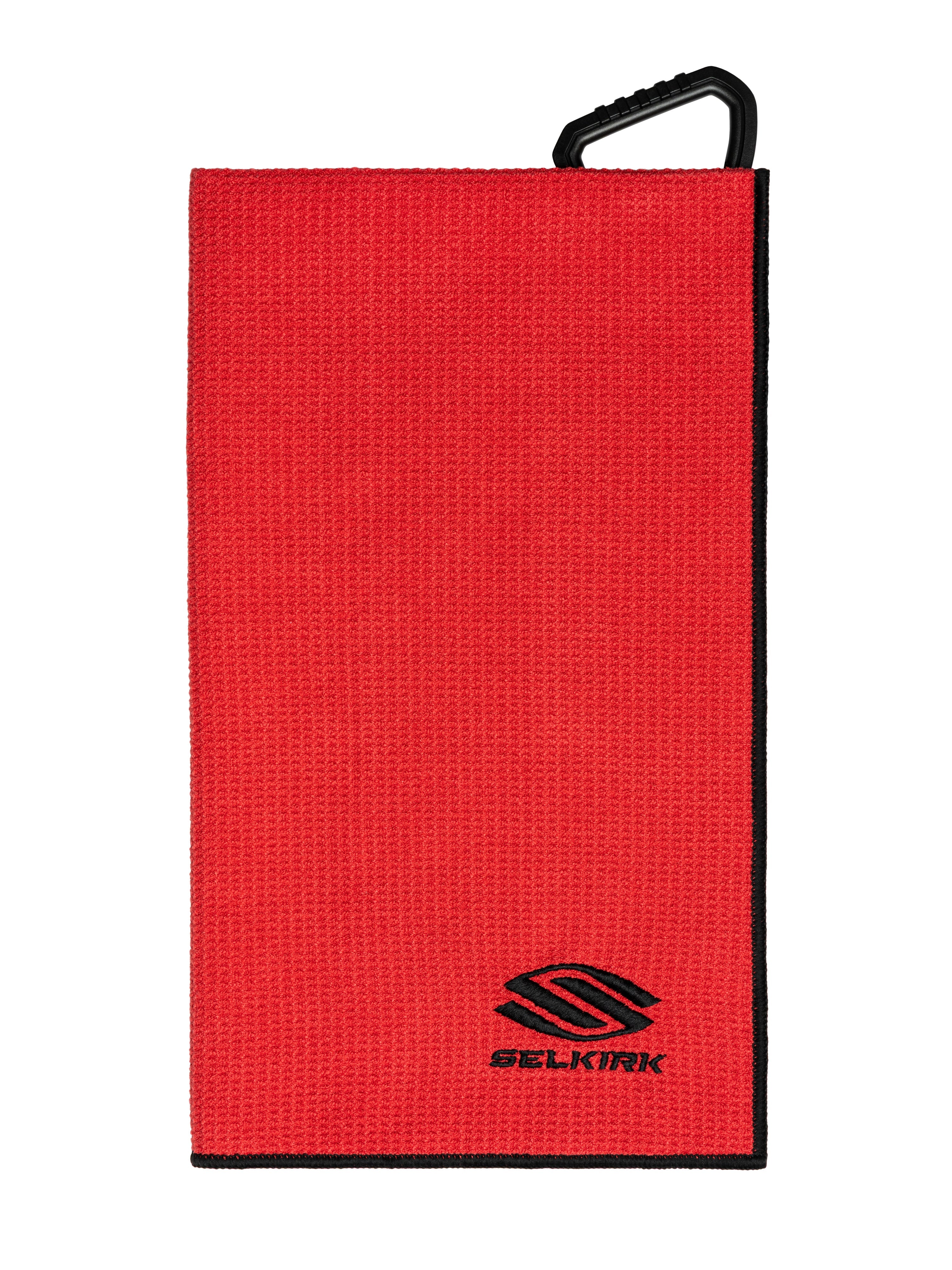 Selkirk Players' Pickleball Towel in Red with embroidered logo and carabiner clip