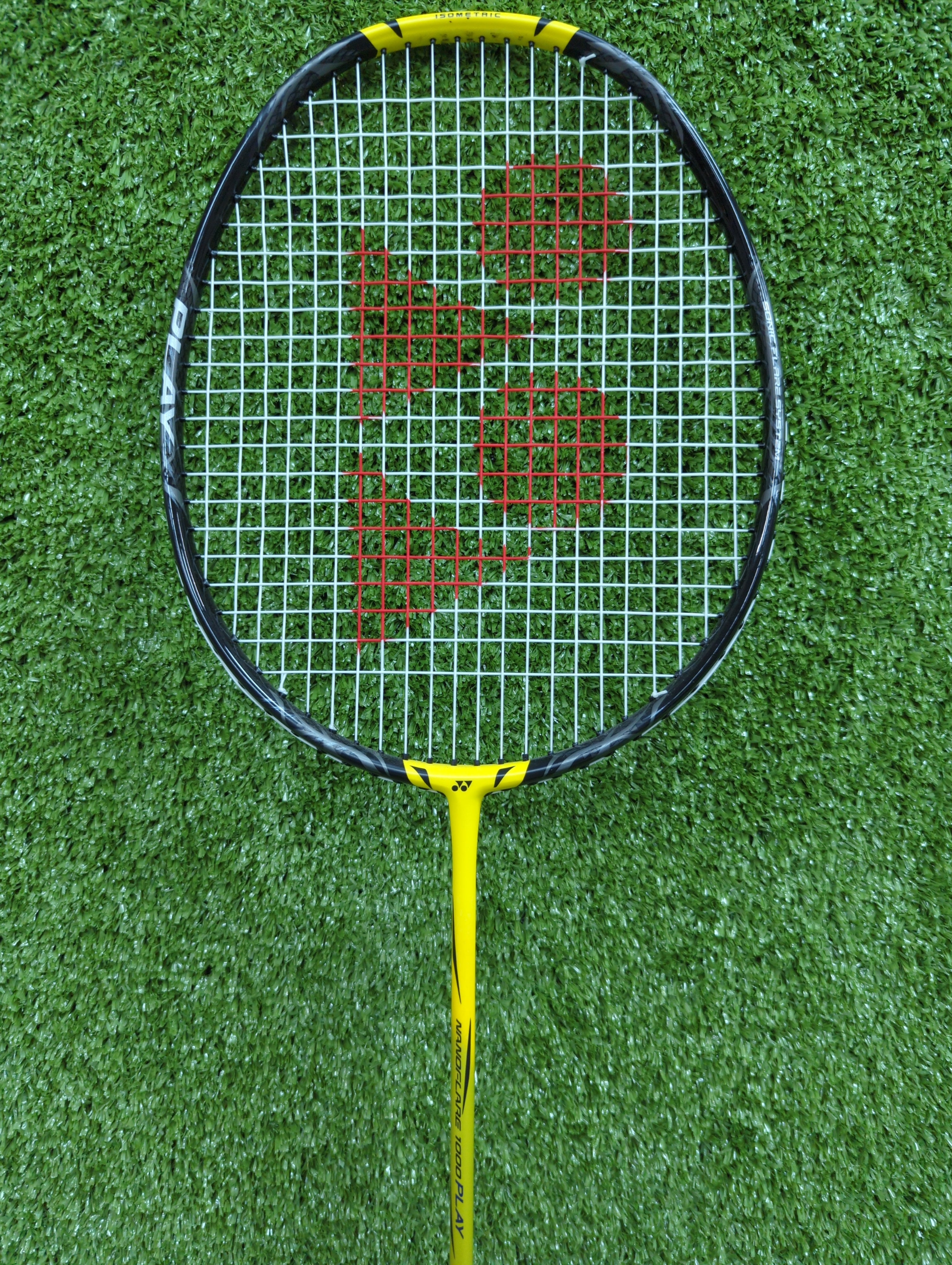 Yonex Nanoflare 1000 Play Lightning Yellow Badminton Racket PreStrung - Made in China by Yonex - back view - TopCricketStore
