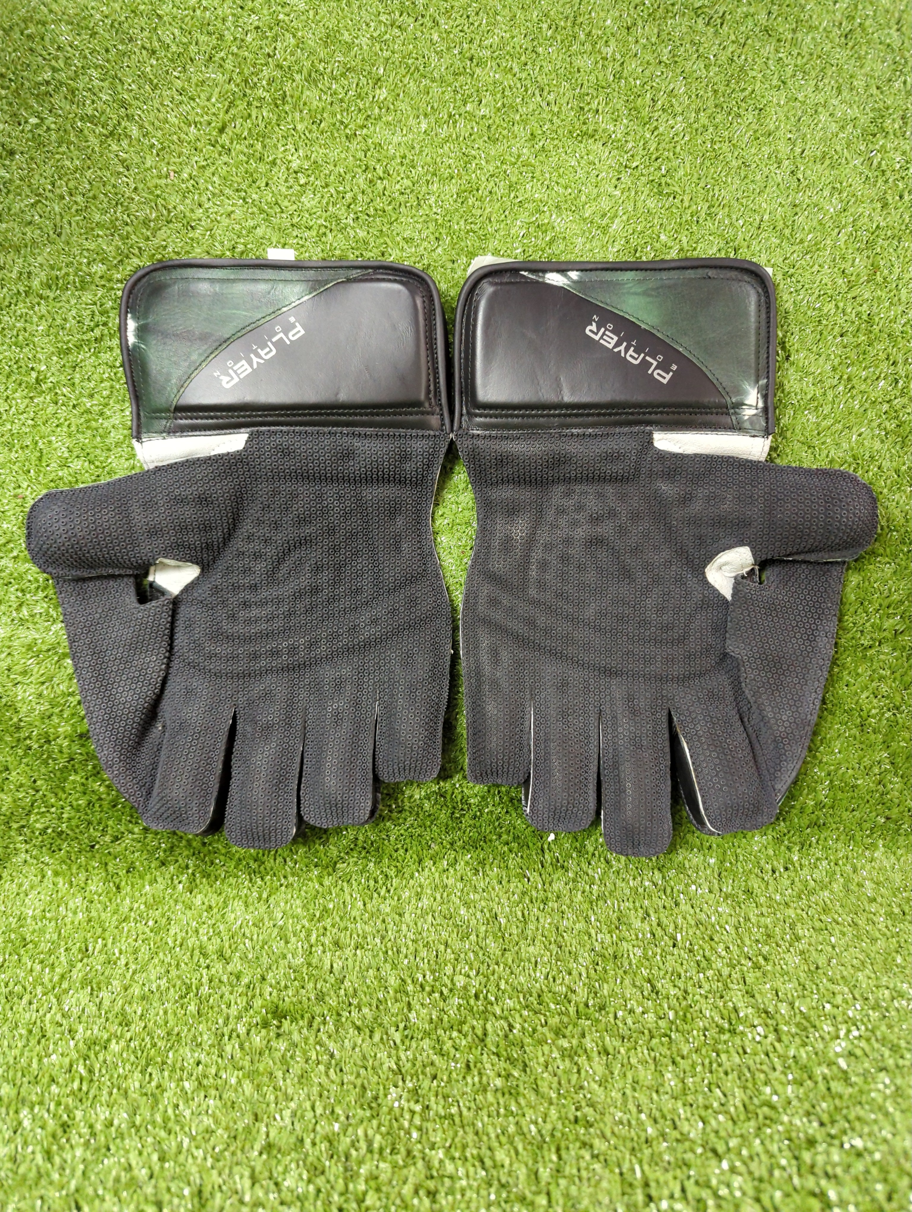 EM MSD Dhoni Adult Cricket Wicket Keeping Gloves - Black/Deep Green