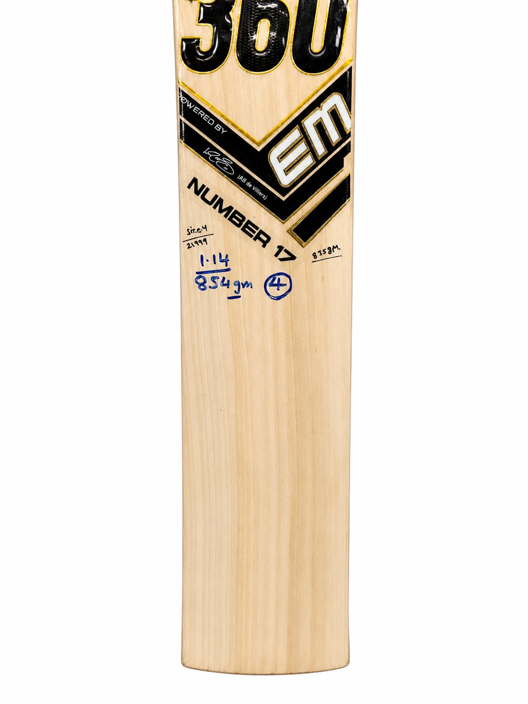EM 360 No. 17 AB de Villiers Junior Youth English Willow Cricket Bat EM