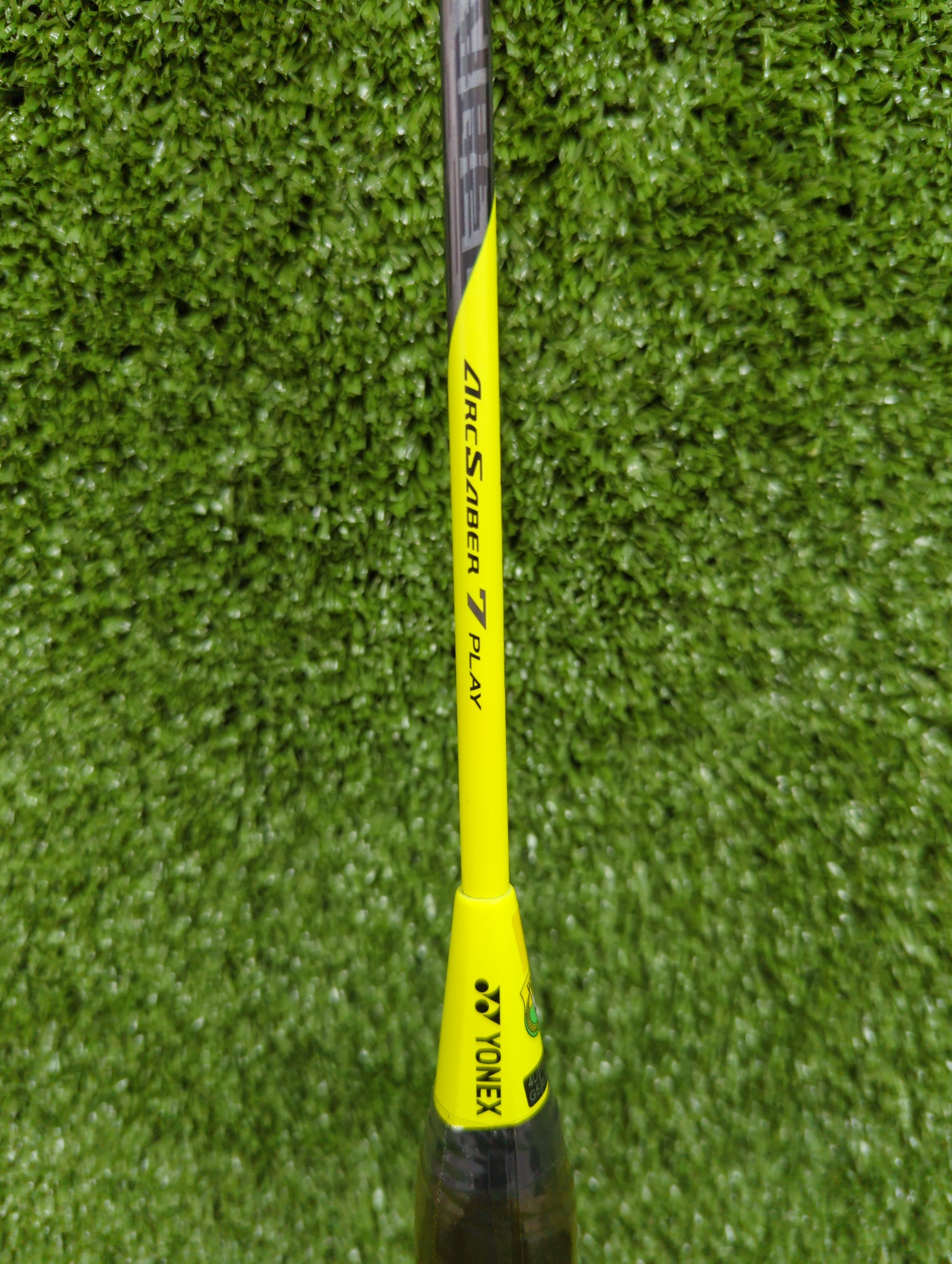 Yonex ARCSABER 7 Play Gray / Yellow Badminton Racket Prestrung - Made in China by Yonex - in-use view - TopCricketStore