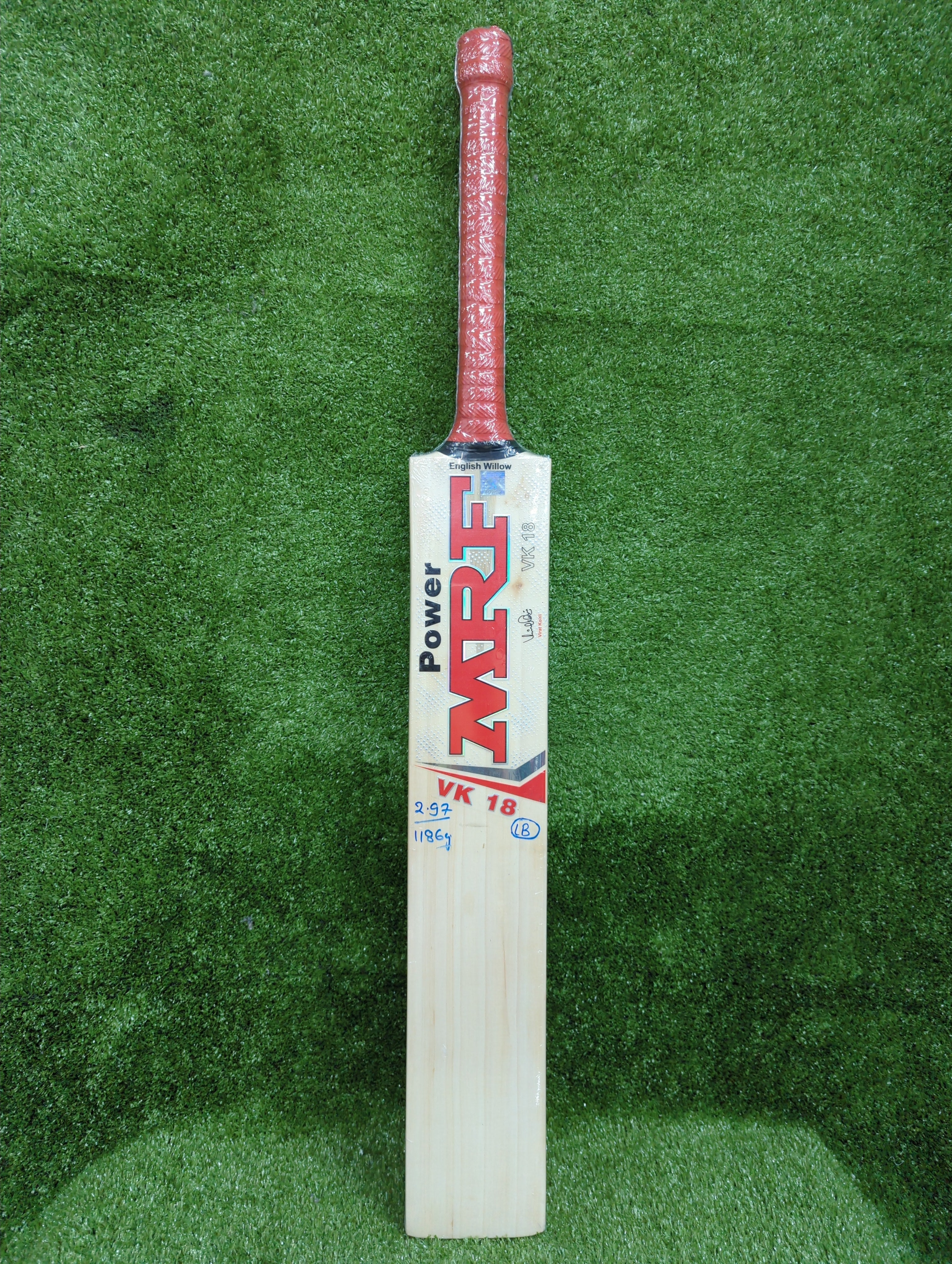 MRF Power VK 18 English Willow Cricket Bat (Red) - Long Blade MRF