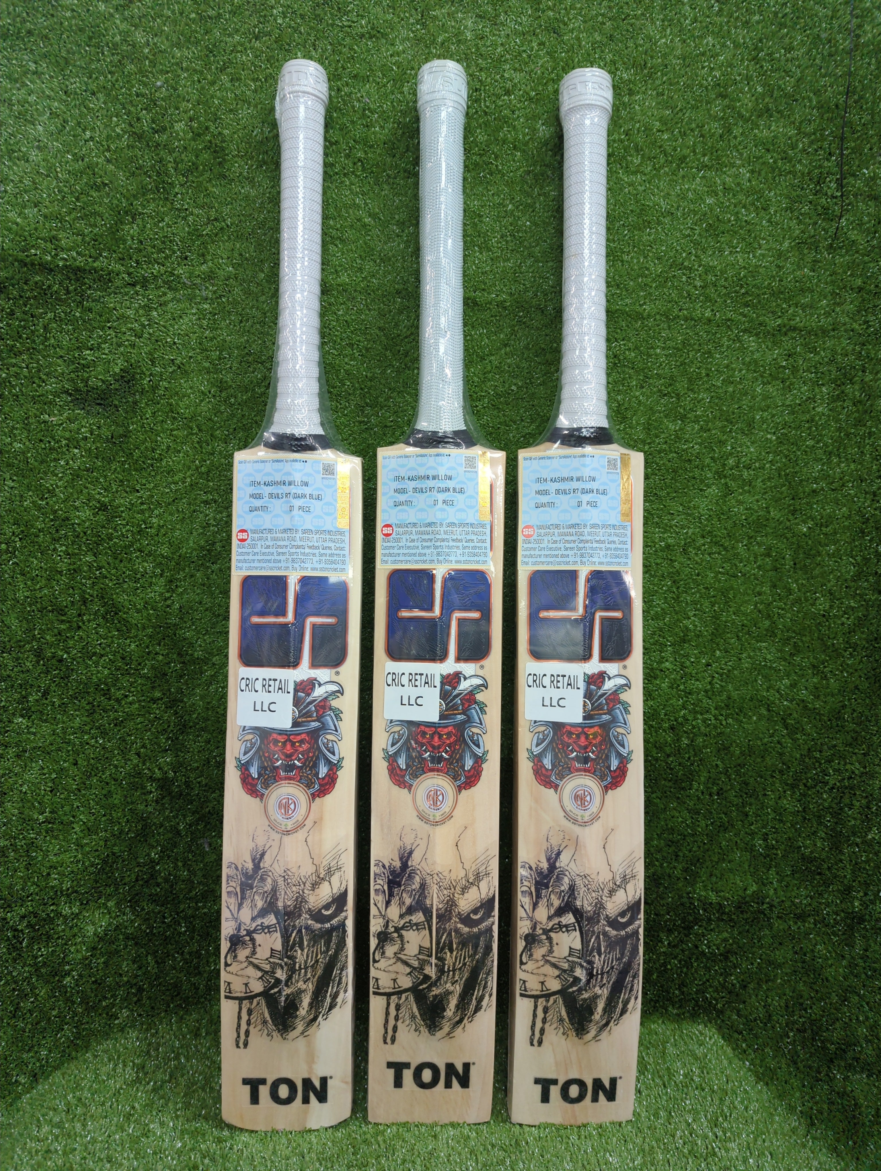 SS Devils Dark Blue Super Premium Kashmir Willow Cricket Bat by SS - back view - TopCricketStore