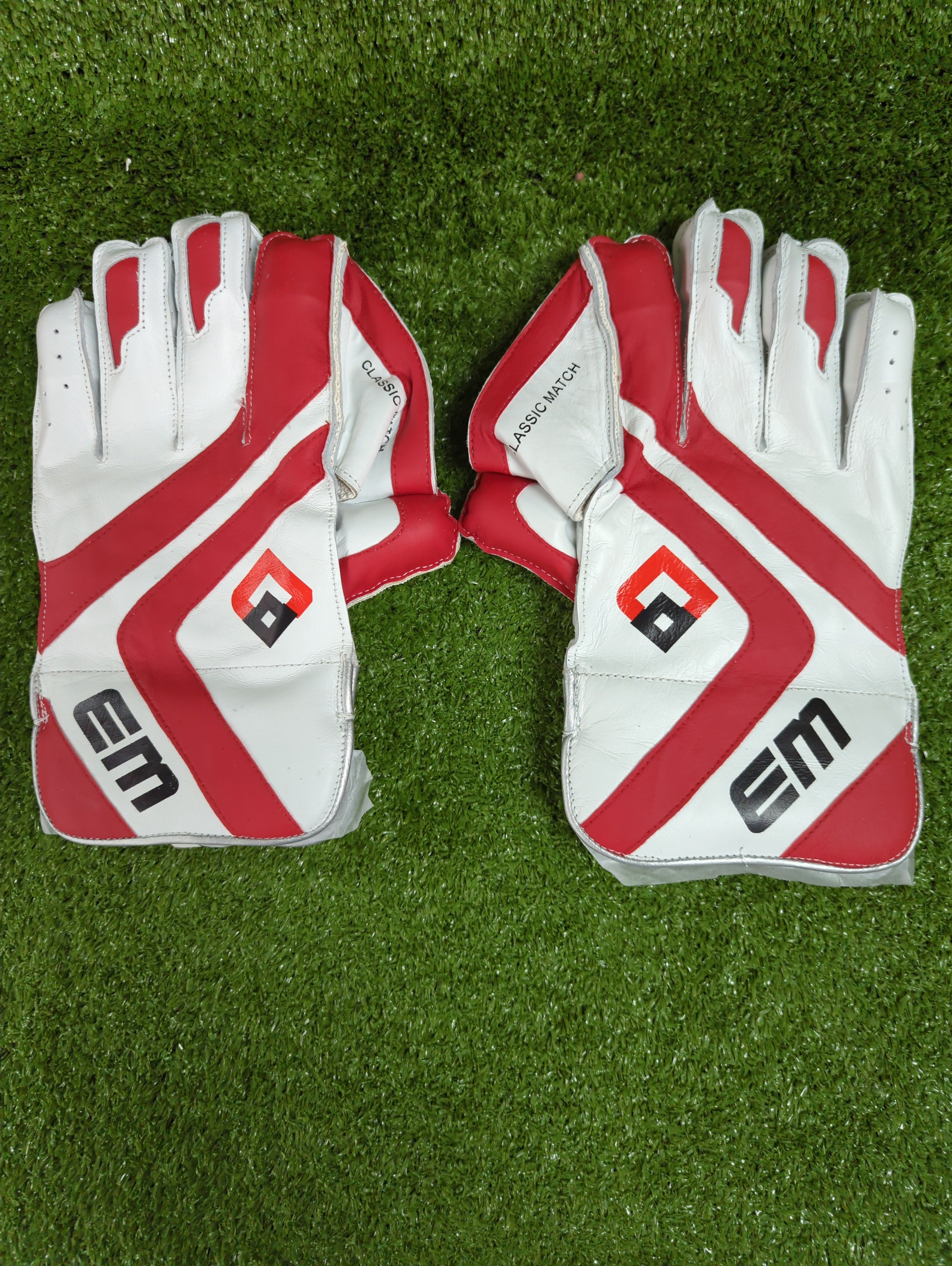 EM Classic Match Adult Cricket Wicket Keeping Gloves by EM - packaging view - TopCricketStore