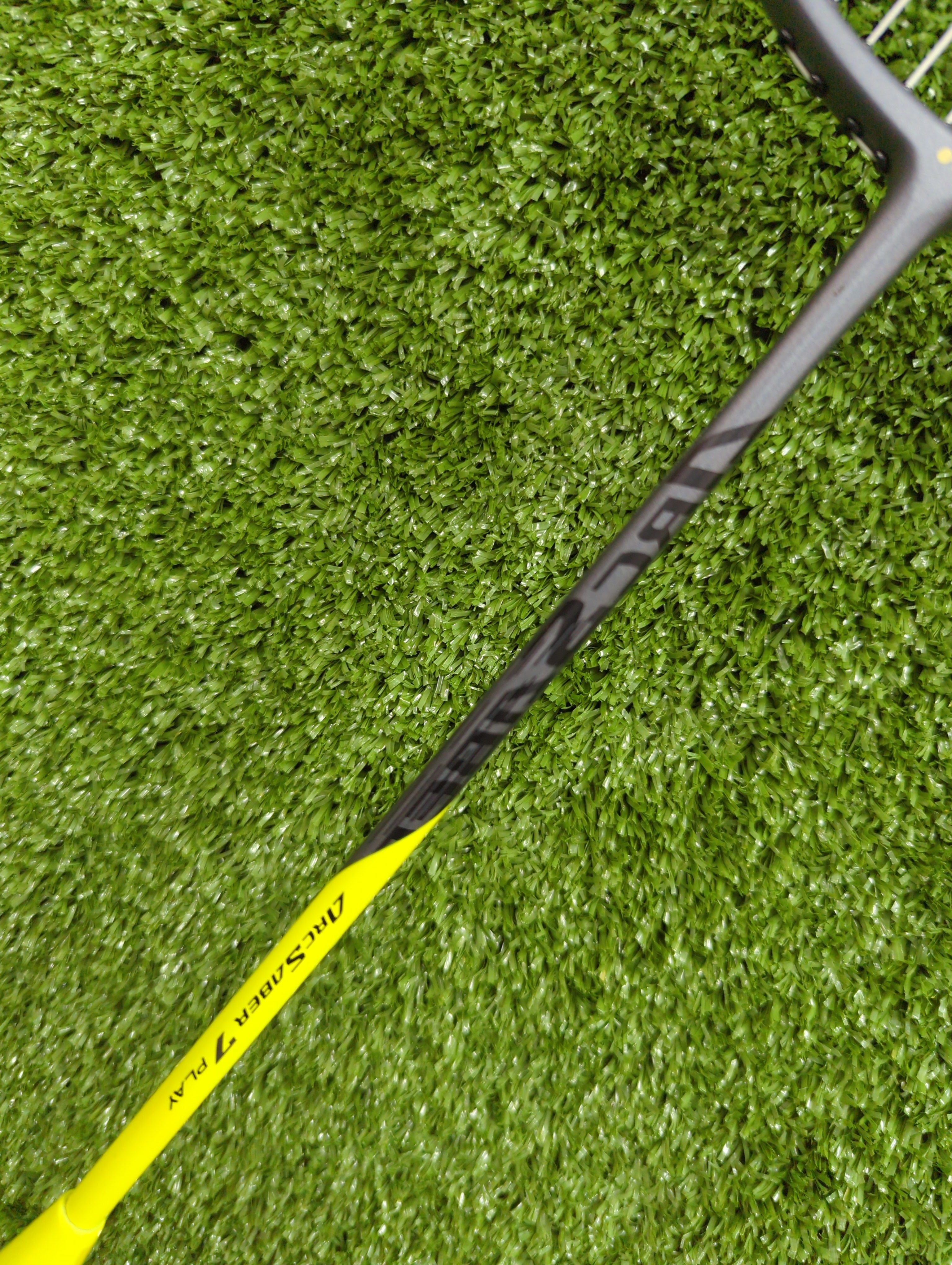Yonex ARCSABER 7 Play Gray / Yellow Badminton Racket Prestrung - Made in China by Yonex - packaging view - TopCricketStore