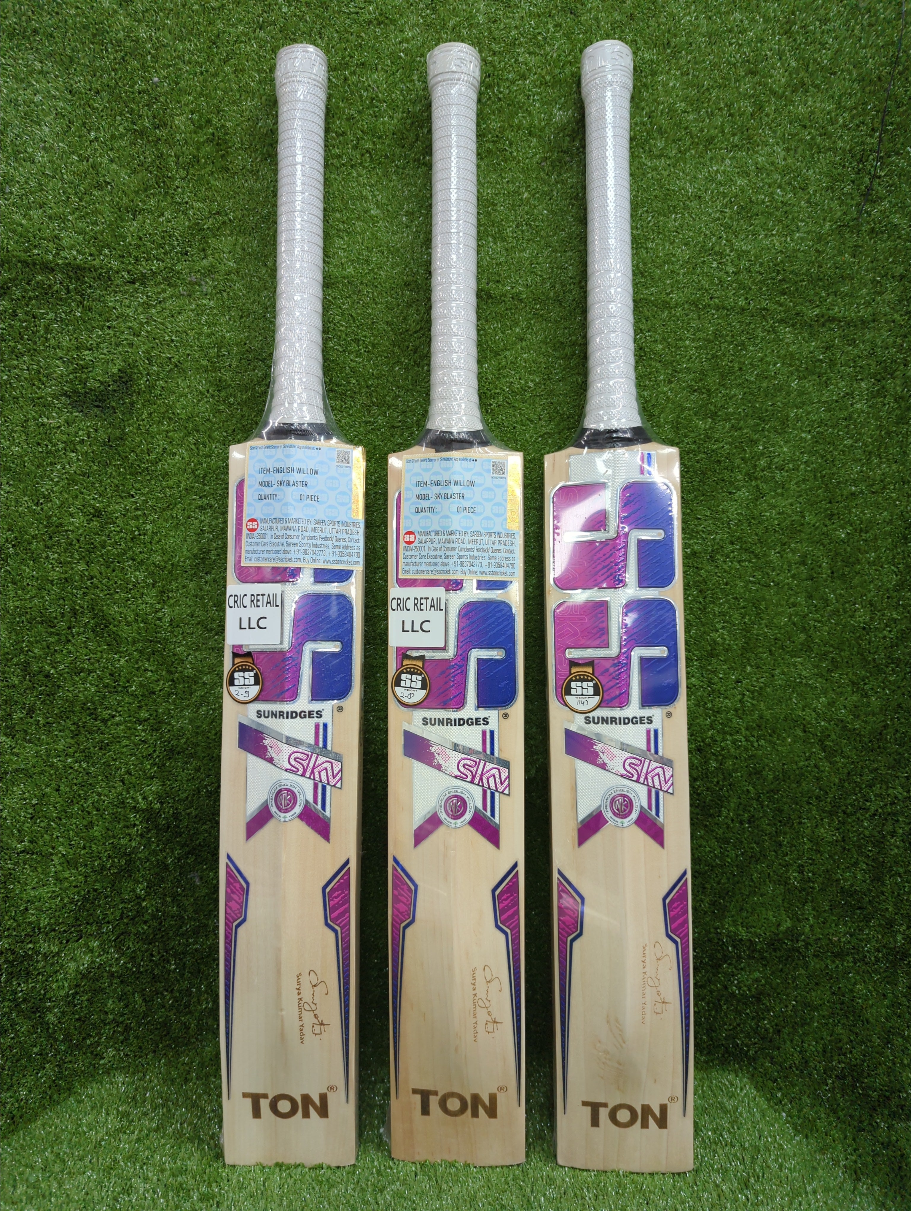 SS Sky Blaster English Willow Cricket Bat - Pink Sticker SS