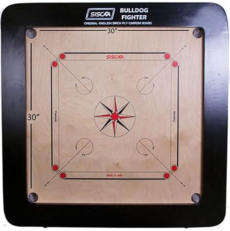 Top view of the Siscaa Bulldog Fighter 32mm English Birch Ply Carrom Board by TopCricketStore