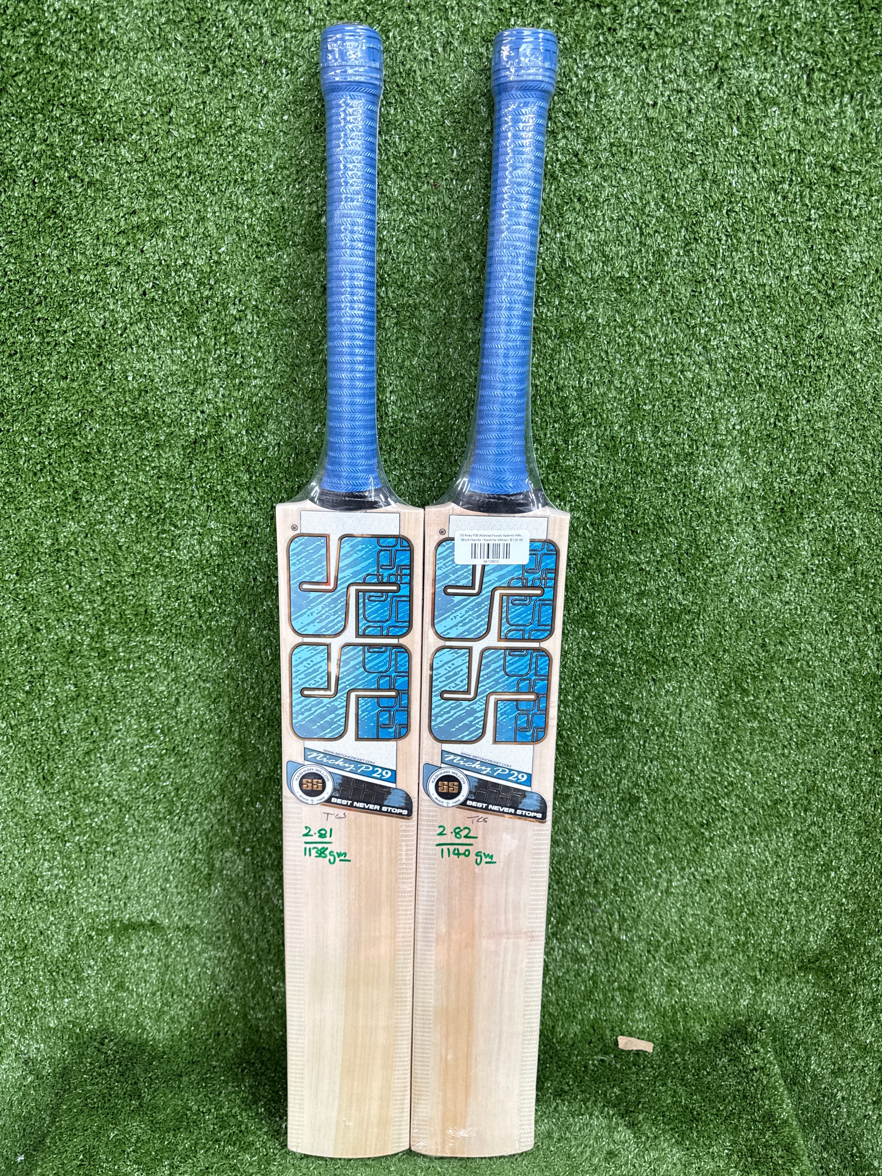 Full front face of the SS Nicky P29 Nicholas Pooran Grade 1 Kashmir Willow Cricket Bat.
