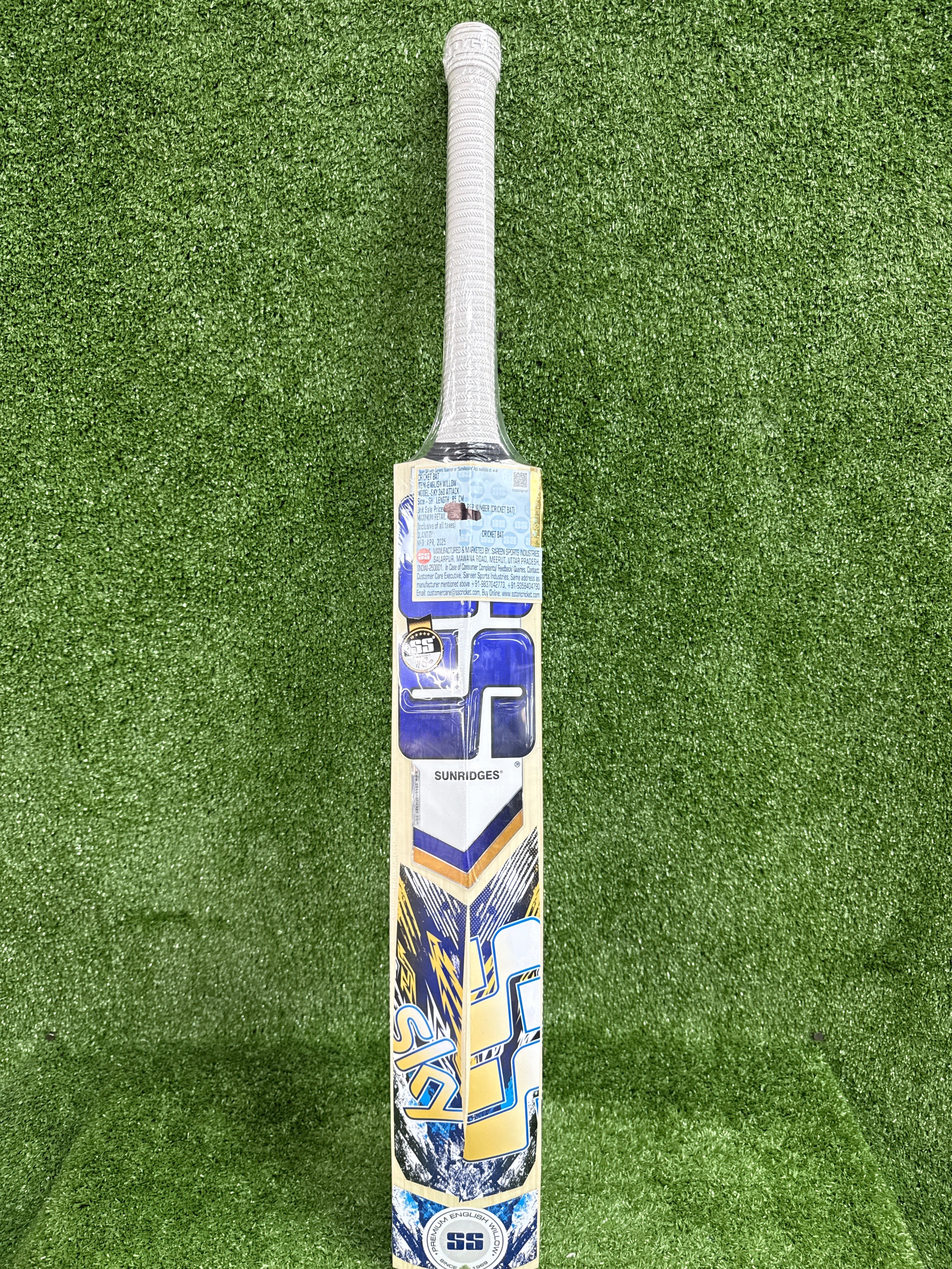 Back profile of the SS Sky 360 Attack, the cricket bat design endorsed by Suryakumar Yadav (SKY) for 360-degree play.
