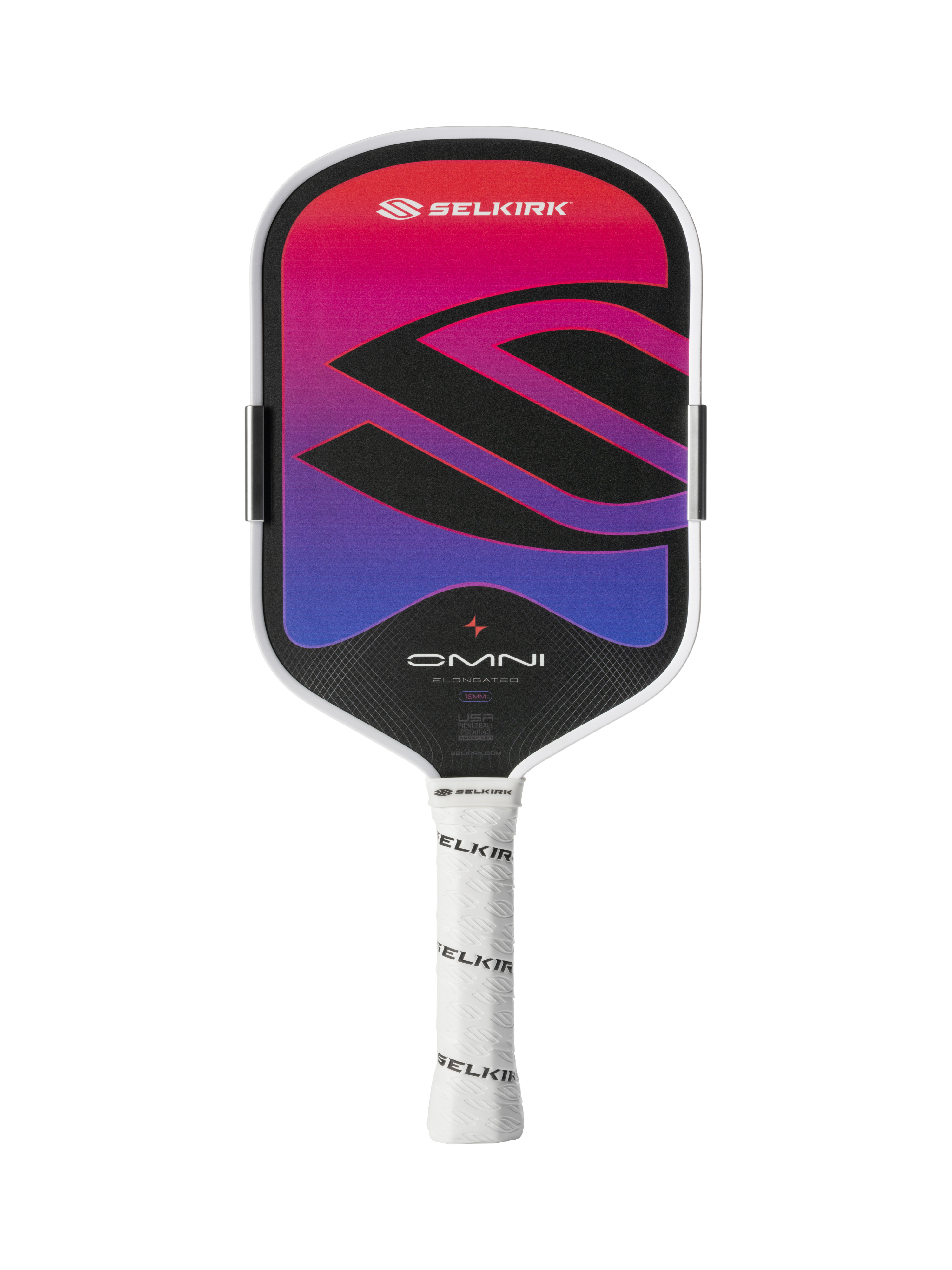 Selkirk OMNI pickleball paddle, Elongated shape in Cosmic pink and purple, full face view