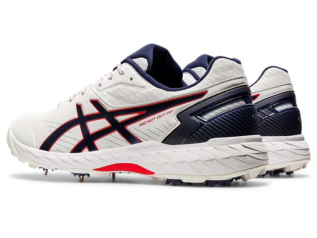 Asics 350 Not Out FF (White/Peacot) Cricket Metal Spike Shoes by Asics - back view - TopCricketStore