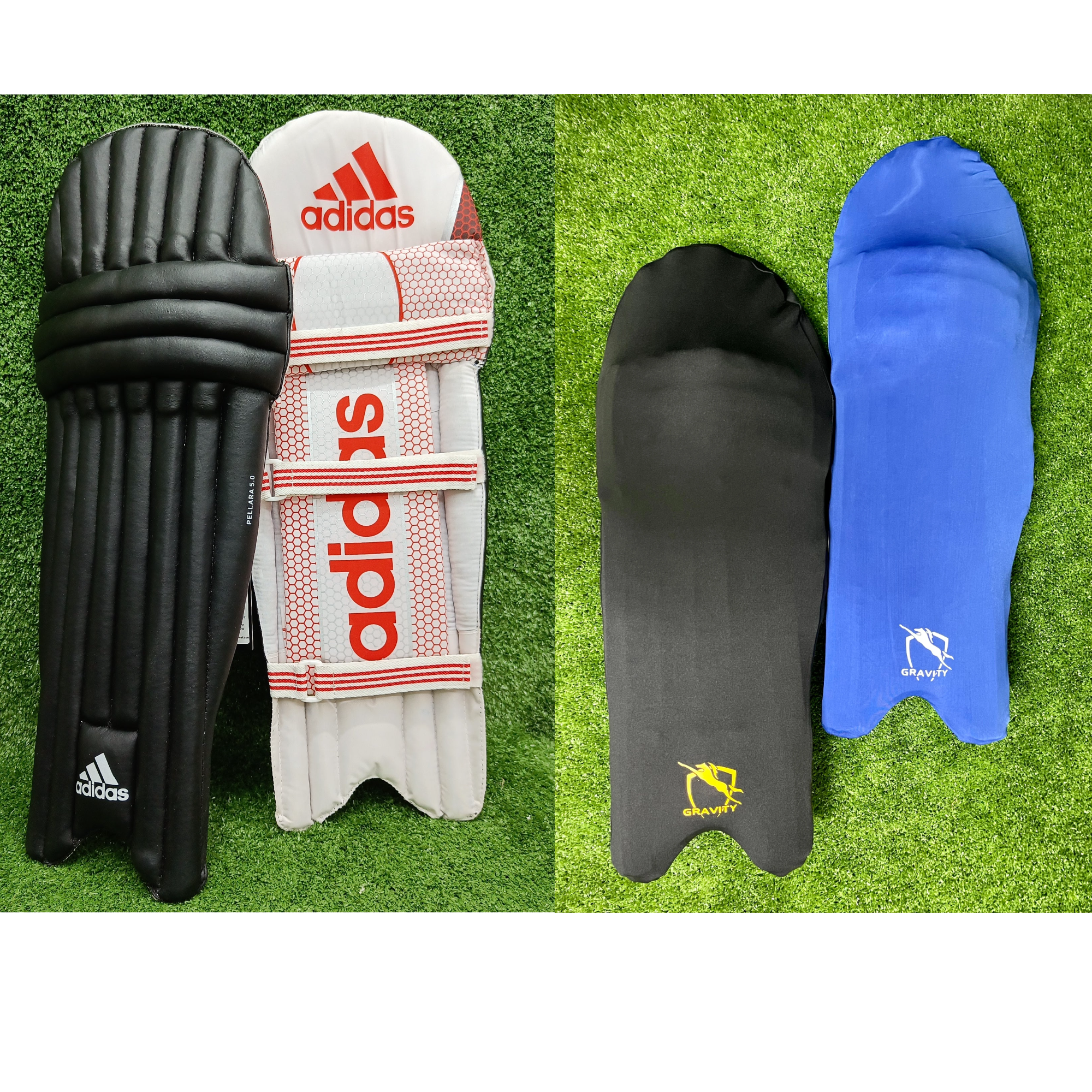 Adidas Pellara 5.0 Junior / Youth Cricket Batting Pads + Gravity High Quality Cricket Junior / Youth Batting Clads