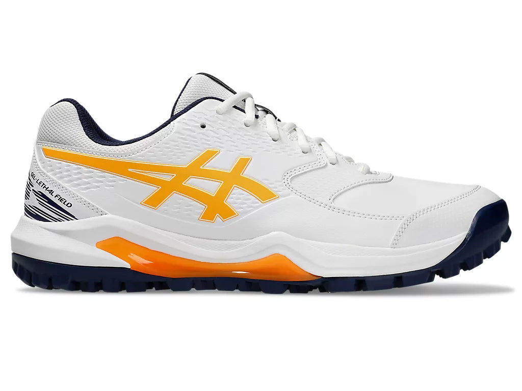 Asics Gel Lethal Field 2 - White/Stadium Orange Rubber Spike Cricket Shoes