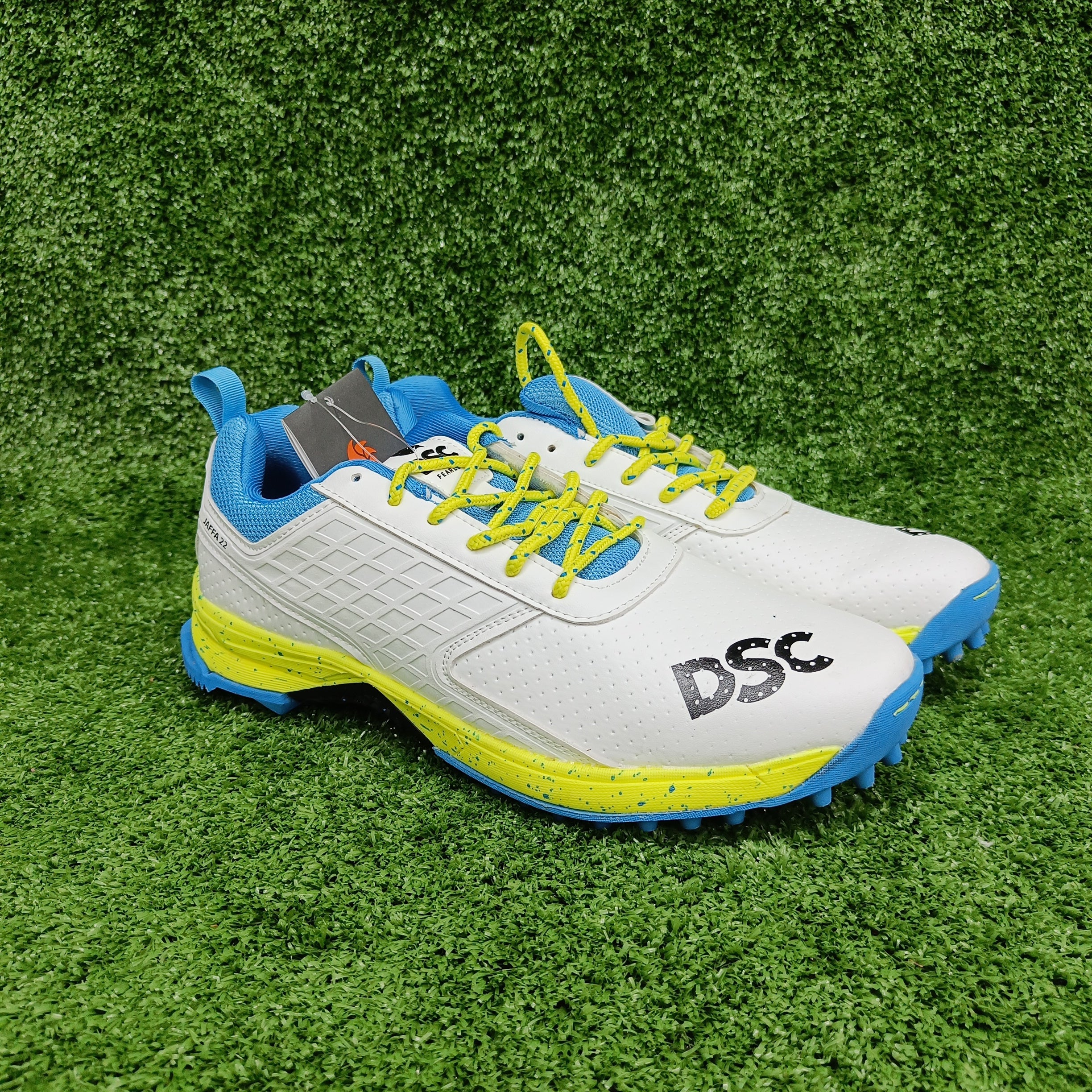 DSC Jaffa 22 (White and Lemon) Cricket Shoes