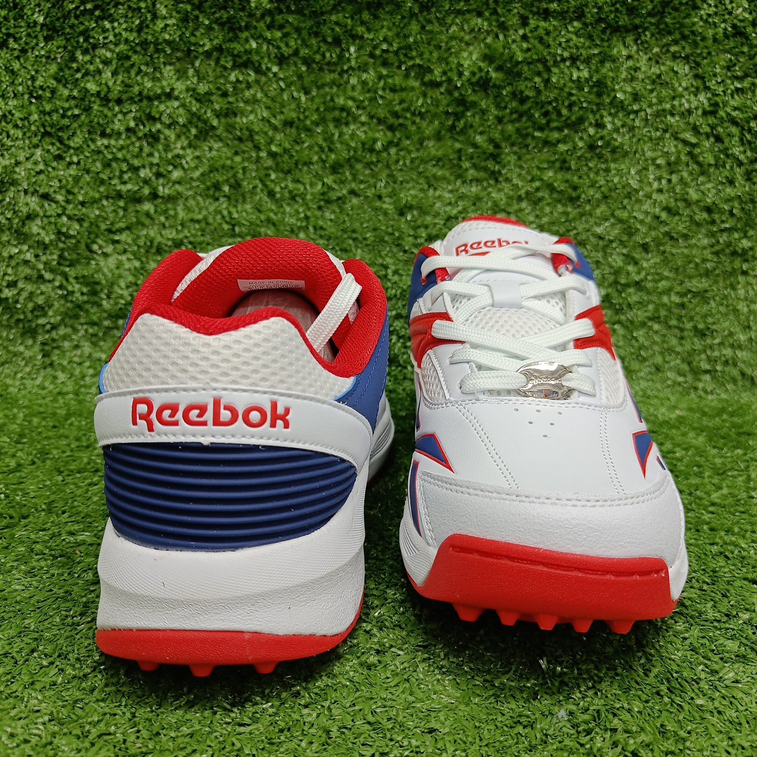 Reebok Not Out Syndicate White Vector Blue Red Cricket Metal Spike Shoes