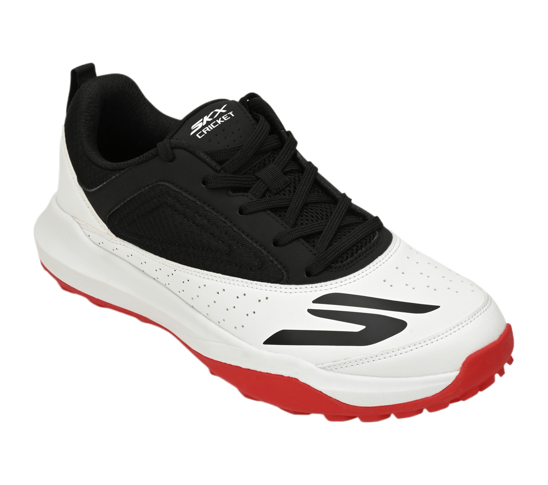 Skechers Cricket Turf Shoes - Rubber Spikes - White/Black/Red by Skechers - side view - TopCricketStore