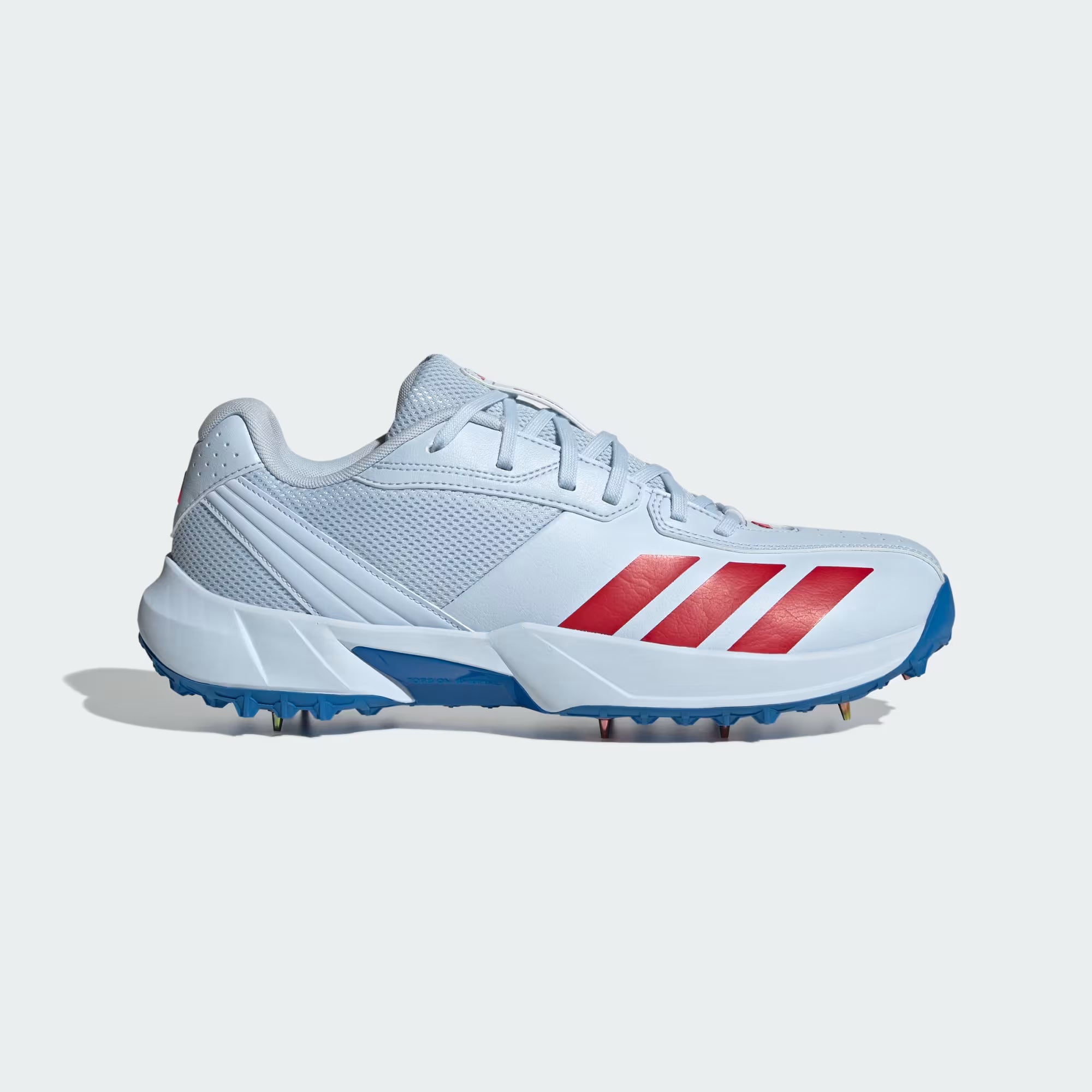 Adidas 22YDS Spike Cricket Shoes in Cloud White and Pure Ruby side profile