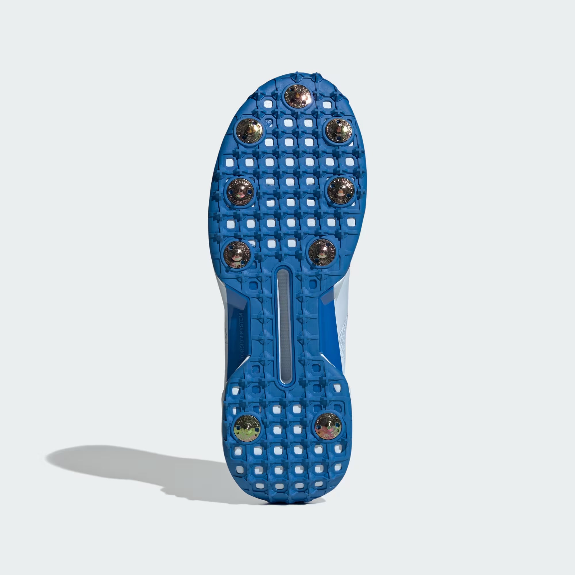 Bottom sole of Adidas 22YDS showing metal spikes and anti-slip rubber