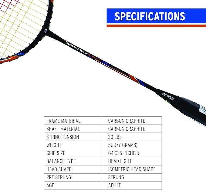 Yonex Nanoray light 18i Black Badminton Racket Prestrung - Made in China