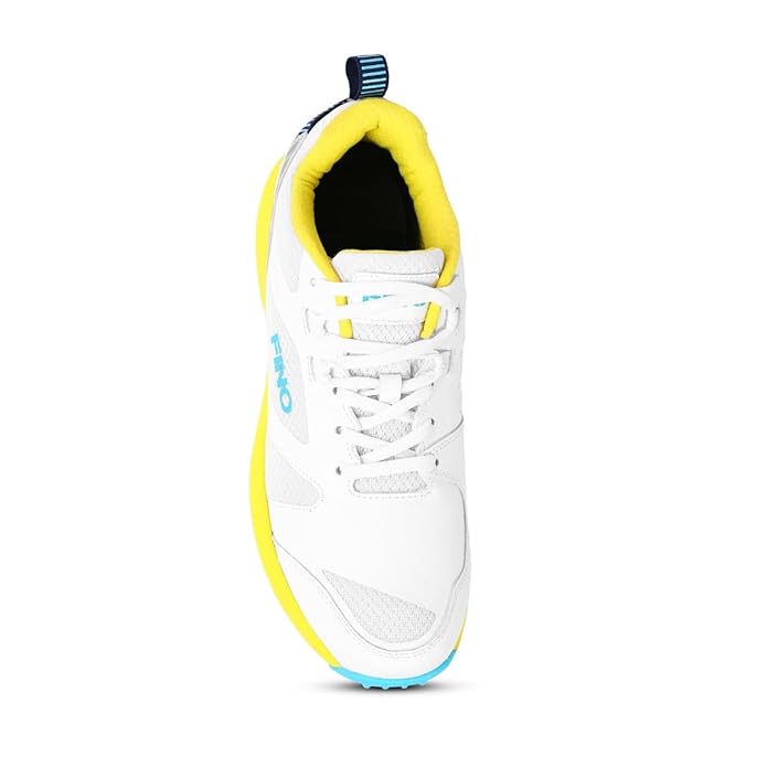 FINO C-01 White and Yellow Junior Metal Spikes Cricket Shoes