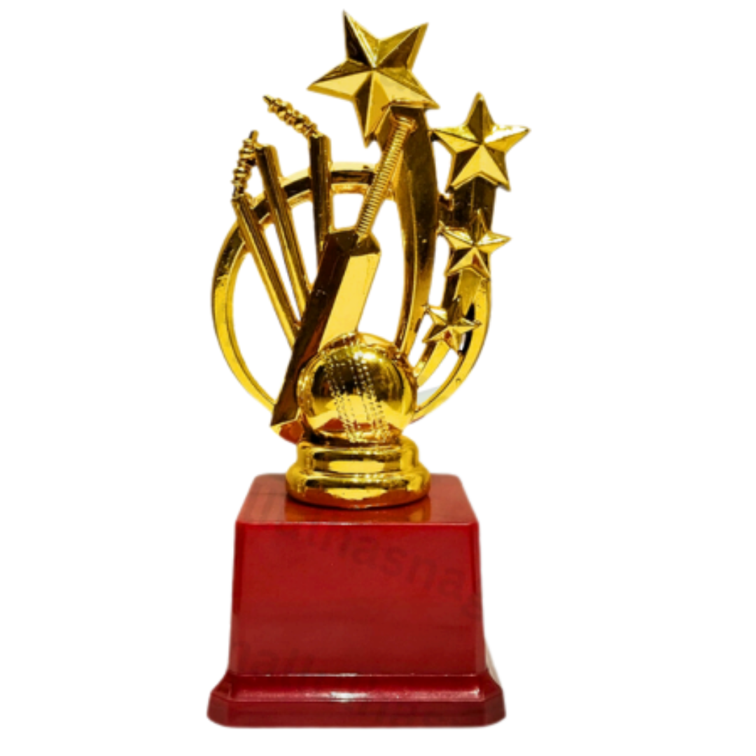 Raydn Cricket Trophy With Stars, stump, ball and bat (7 inches height)