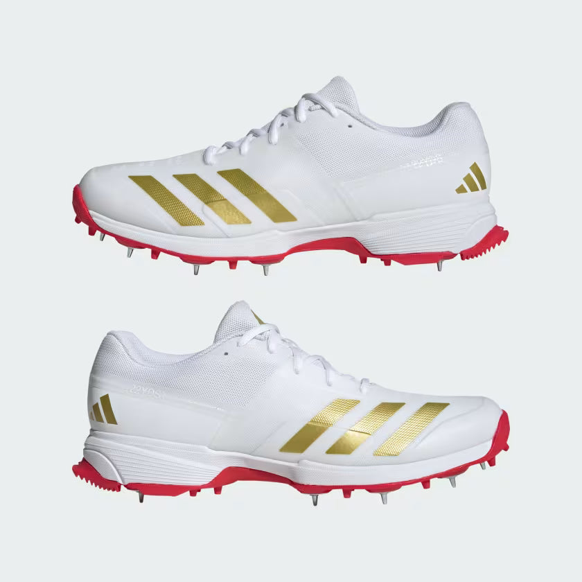 Adidas 22YDS Cloud White / Gold Metallic / Pure Ruby Cricket Metal Spike Shoes by Adidas - view 8 - TopCricketStore