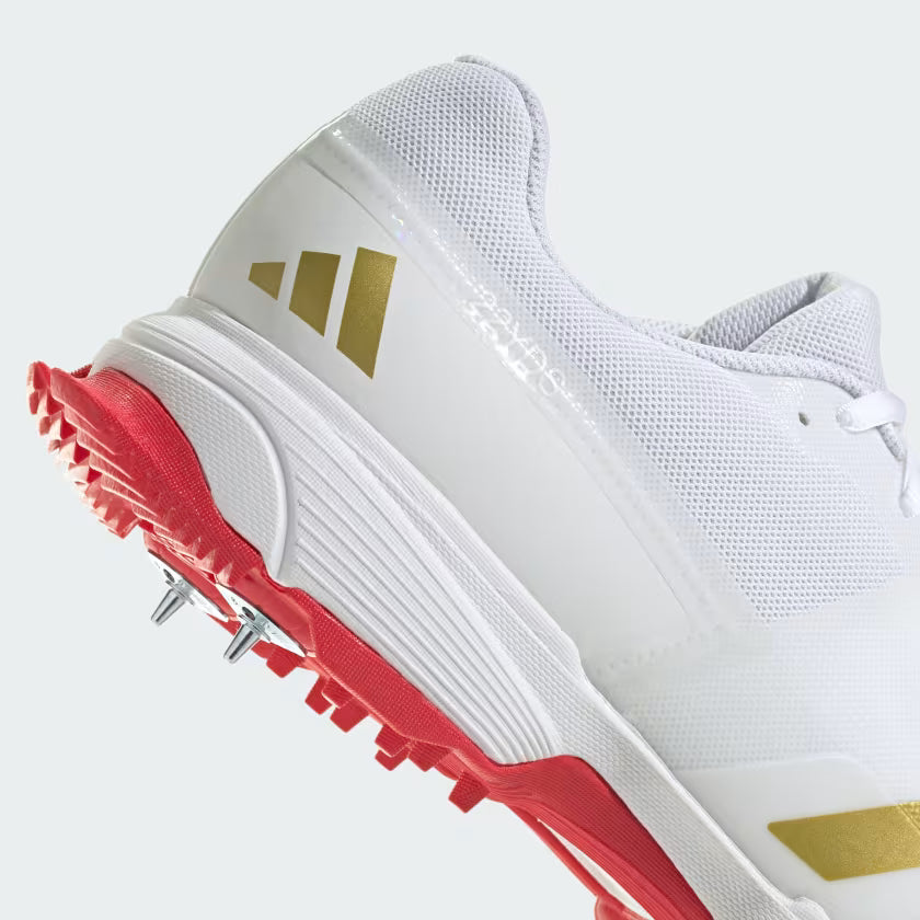 Adidas 22YDS Cloud White / Gold Metallic / Pure Ruby Cricket Metal Spike Shoes by Adidas - view 9 - TopCricketStore