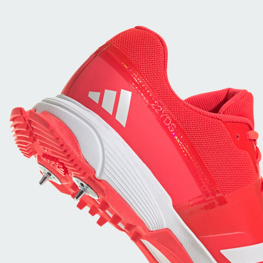 Adidas 22YDS Lucid Red / Zero Metalic / Lucid Red Cricket Metal Spike Shoes by Adidas - packaging view - TopCricketStore