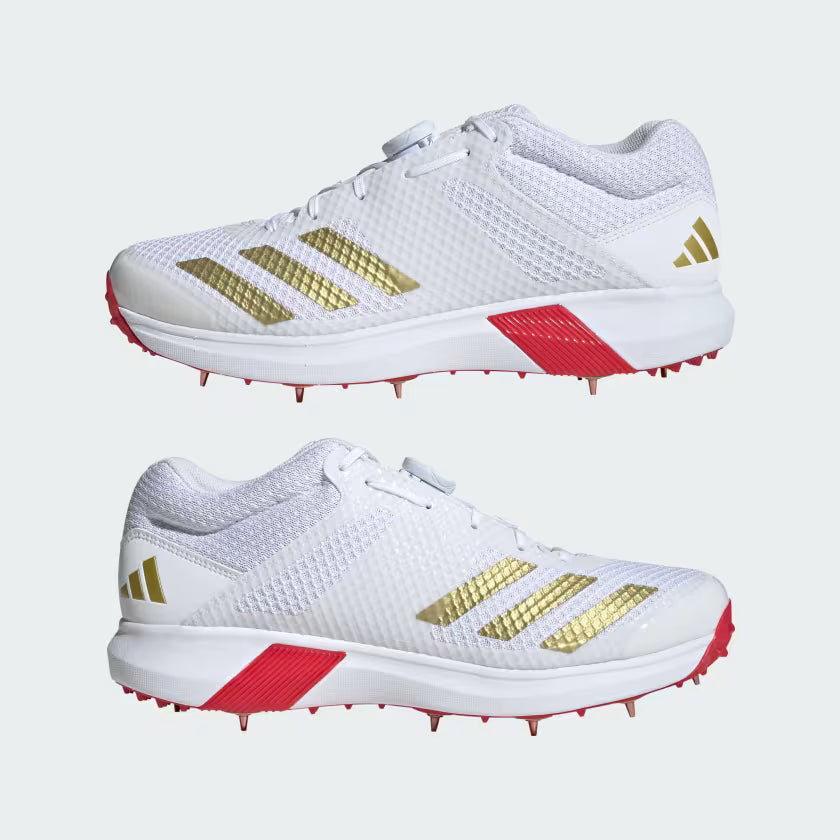 Adidas Adipower Vector Mid 20 Cloud White / Gold Metallic / Pure Ruby Cricket Metal Spike Shoes by Adidas - view 8 - TopCrick