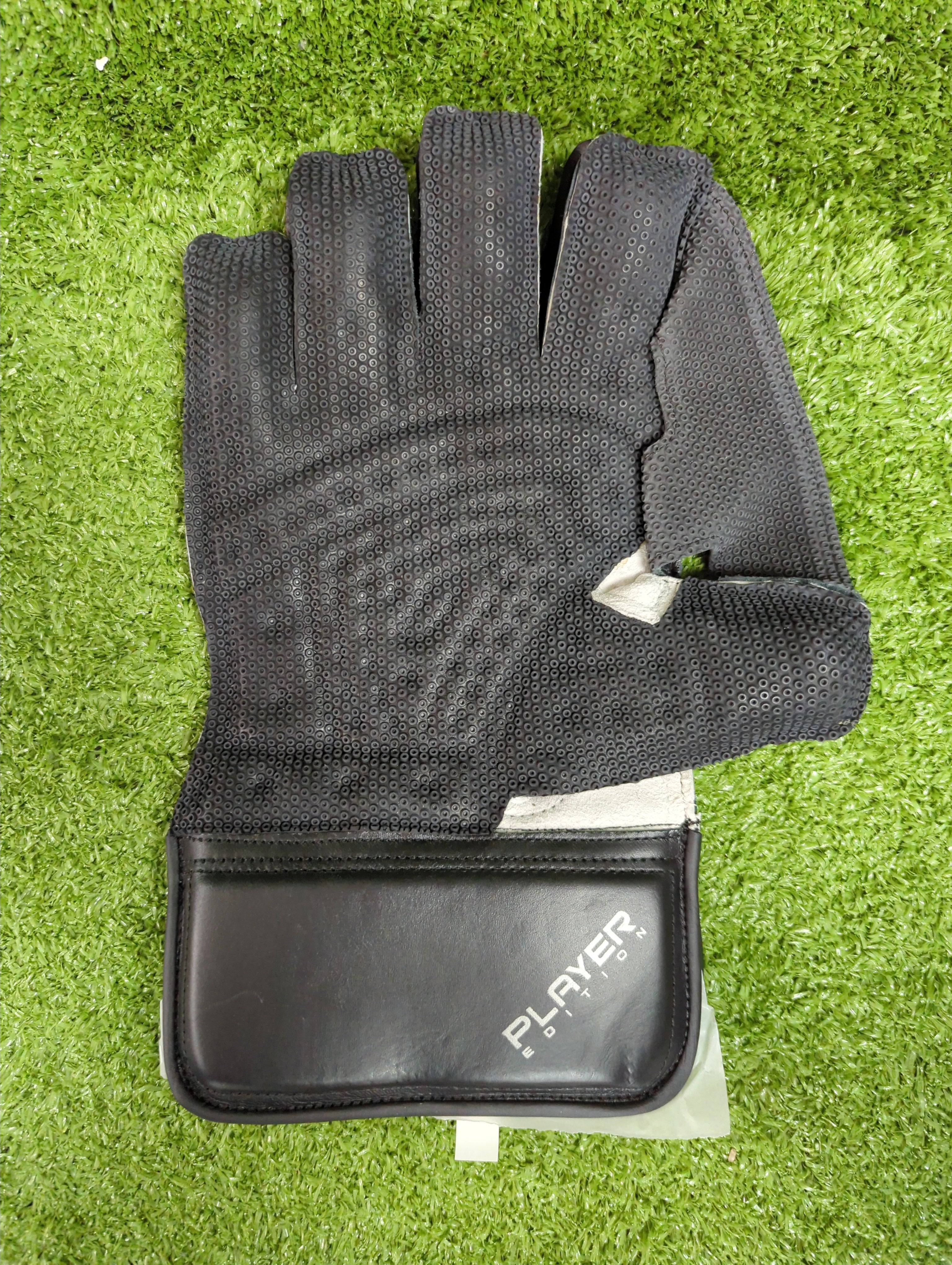 EM MSD Dhoni Adult Cricket Wicket Keeping Gloves - Black/Camo Green - one Front