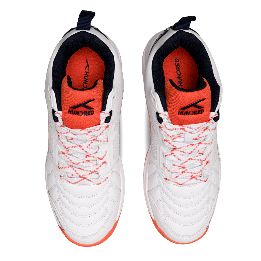 Hundred - White/Orange/Navy TerraField Junior / Youth Cricket Shoes