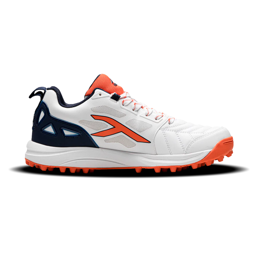 Hundred - White/Orange/Navy TerraField Junior / Youth Cricket Shoes