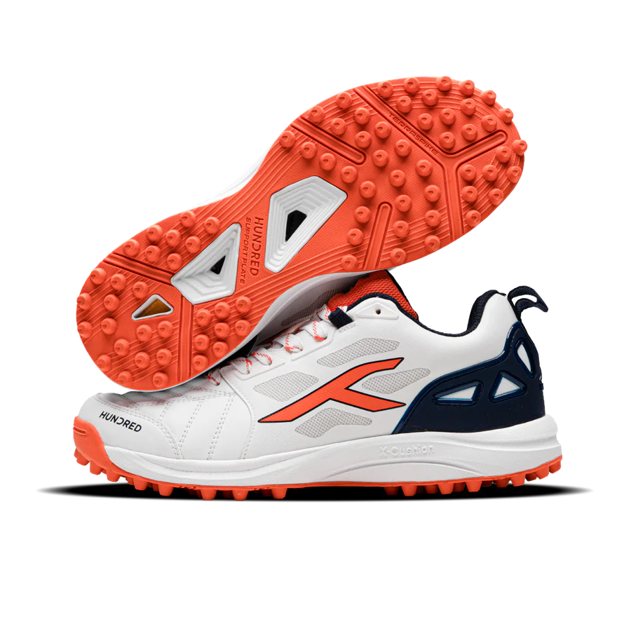 Hundred - White/Orange/Navy TerraField Junior / Youth Cricket Shoes