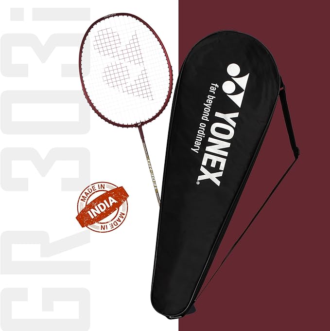 Yonex GR-303i Dark Red Badminton Racket Prestrung - Made in India