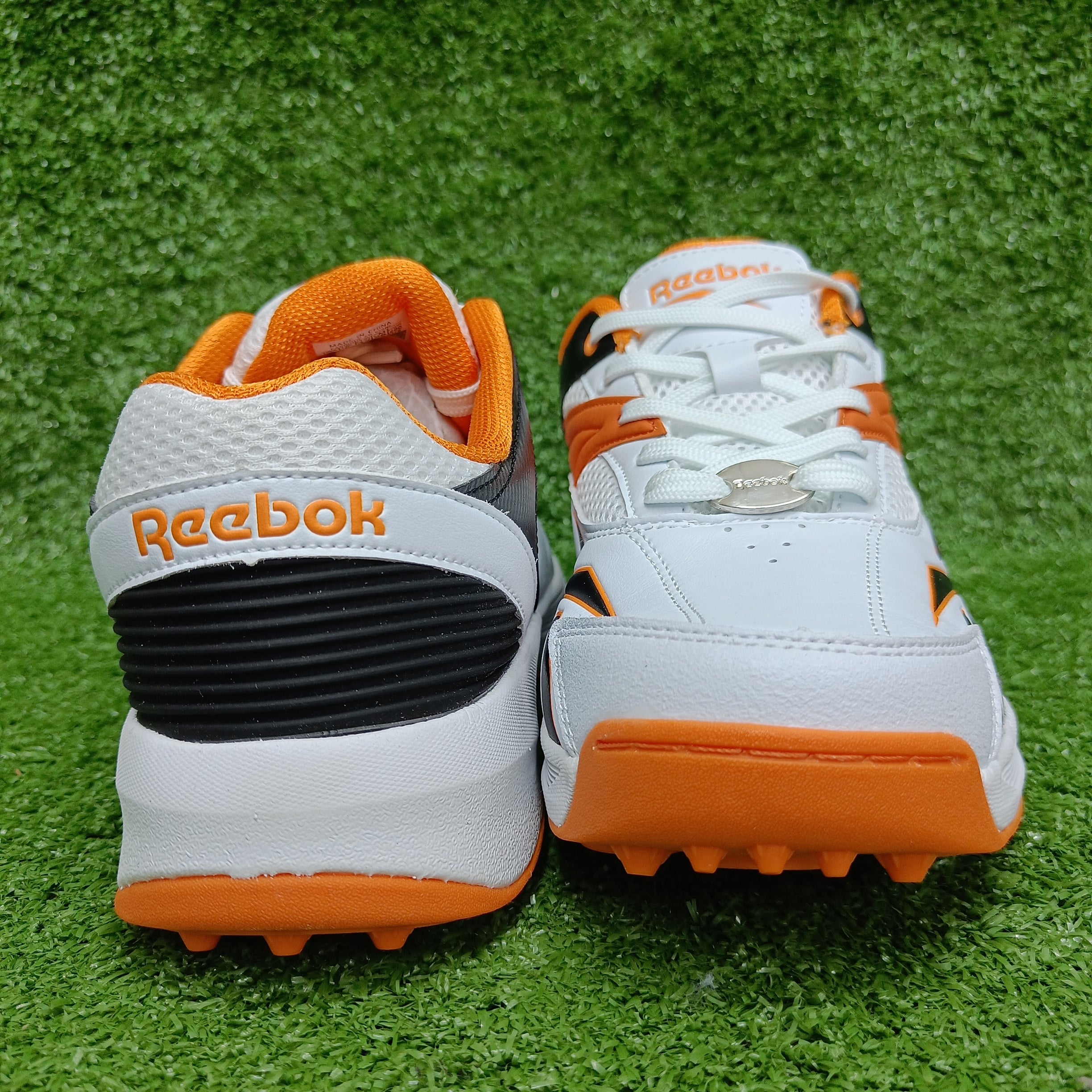 Reebok Not Out Syndicate White Black Shocking Orange Cricket Metal Spike Shoes-4-Top_Cricket_Store