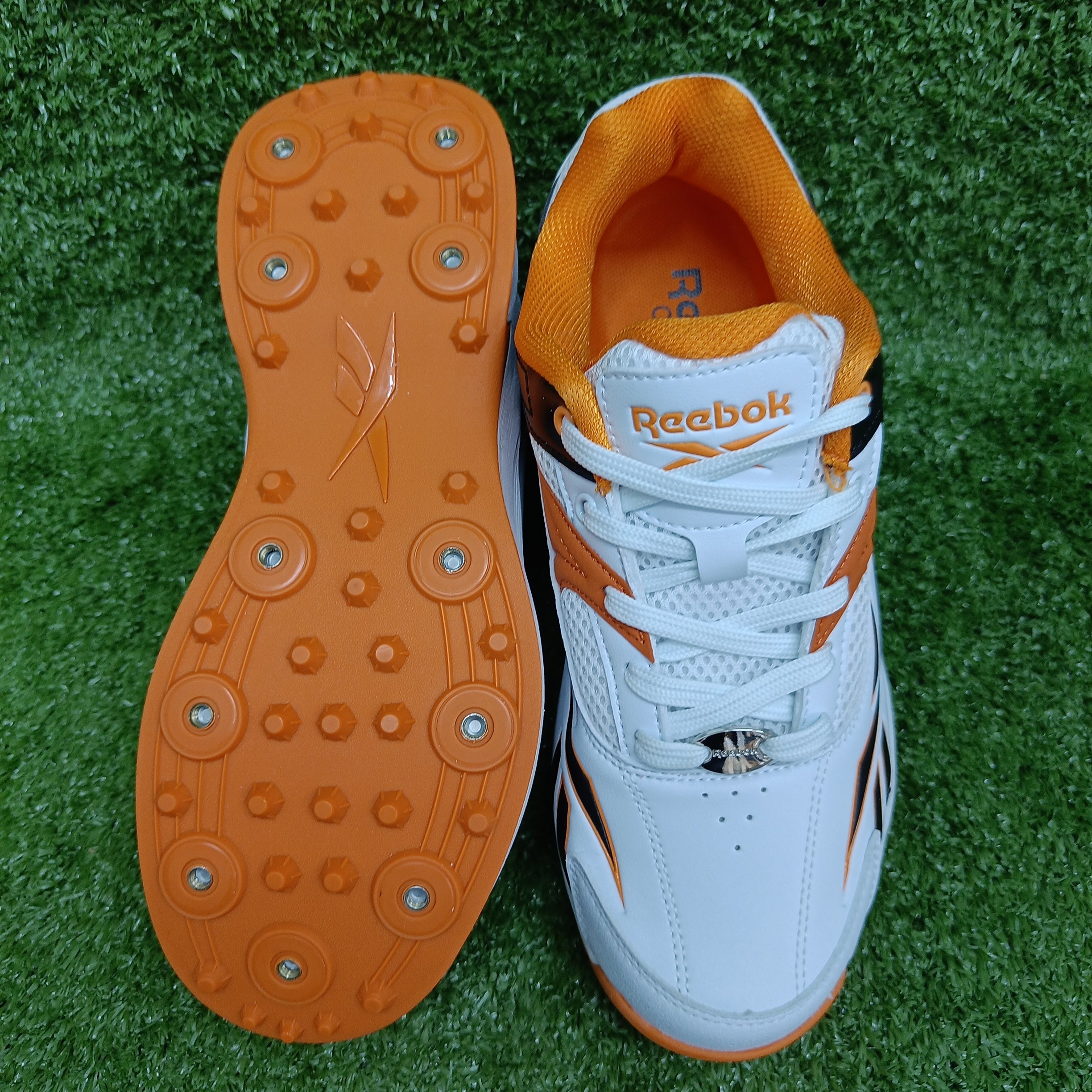 Reebok Not Out Syndicate White Black Shocking Orange Cricket Metal Spike Shoes-5-Top_Cricket_Store