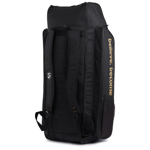 Back view of SG 22 Yards adult cricket duffle bag showing padded back panel and carry handle